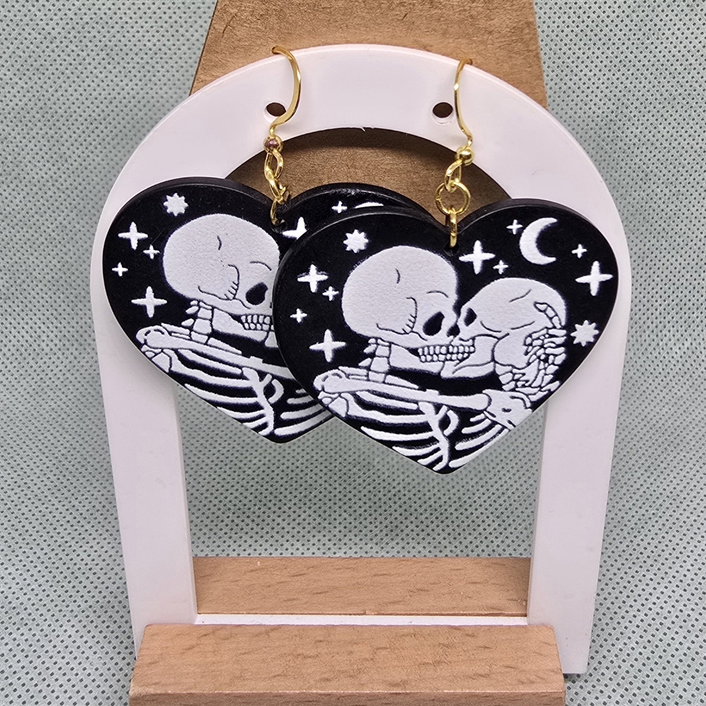 Black and White Skeleton Heart Earrings